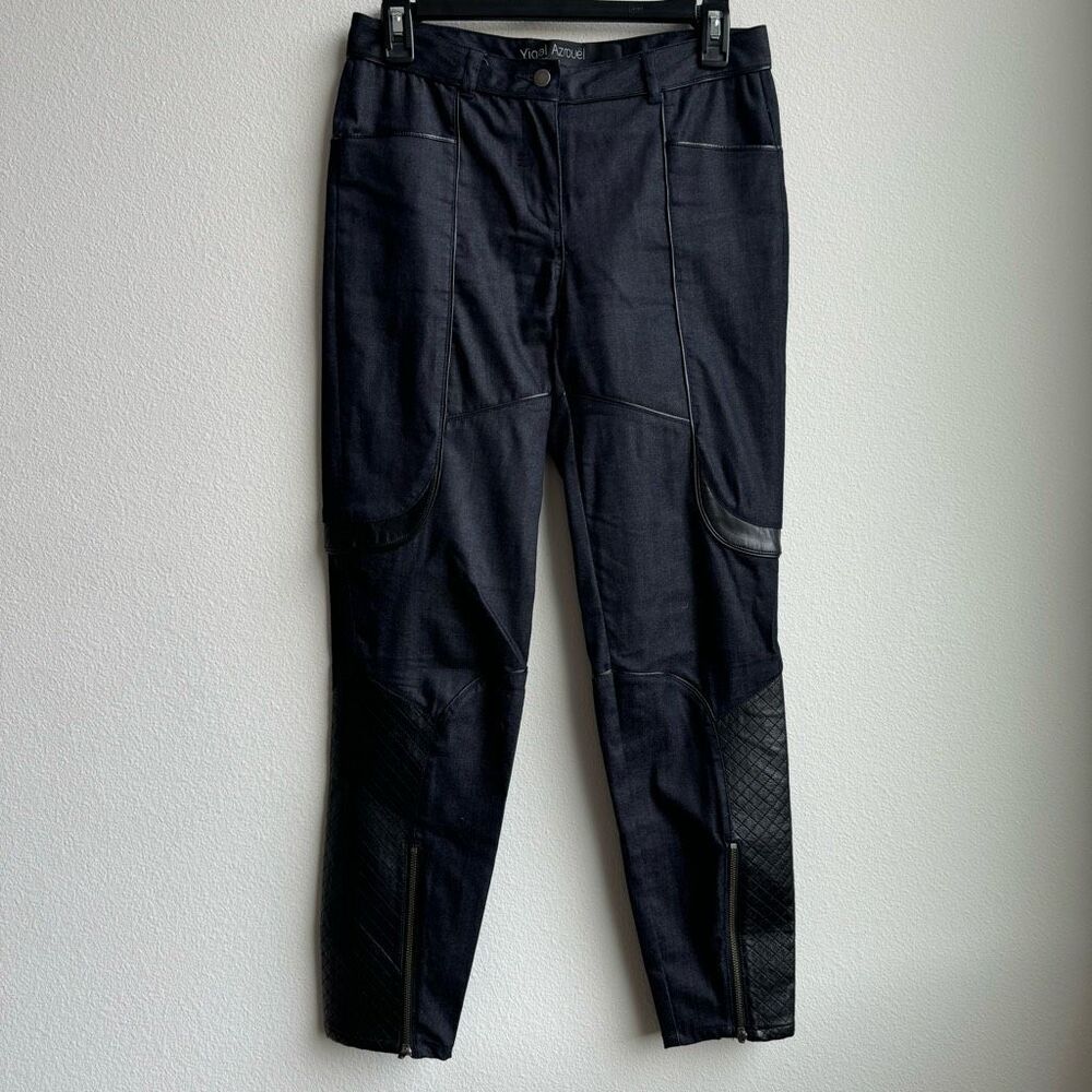 Yigal Azrouel Denim Moto 100% Leather Trim High Rise Zipper Hem Size 2 / XS